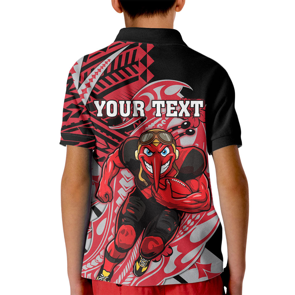 Personalized Essendon Bombers Kid Polo Shirt Polynesian Tribal Bomber Pilot Mascot With Hibiscus Floral Art
