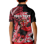 Personalized Essendon Bombers Kid Polo Shirt Polynesian Tribal Bomber Pilot Mascot With Hibiscus Floral Art