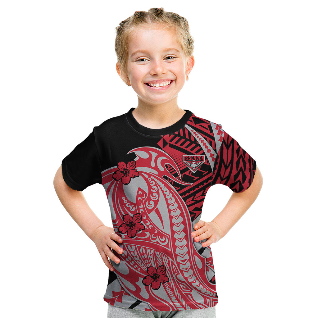 Personalized Essendon Bombers Kid T Shirt Polynesian Tribal Bomber Pilot Mascot With Hibiscus Floral Art