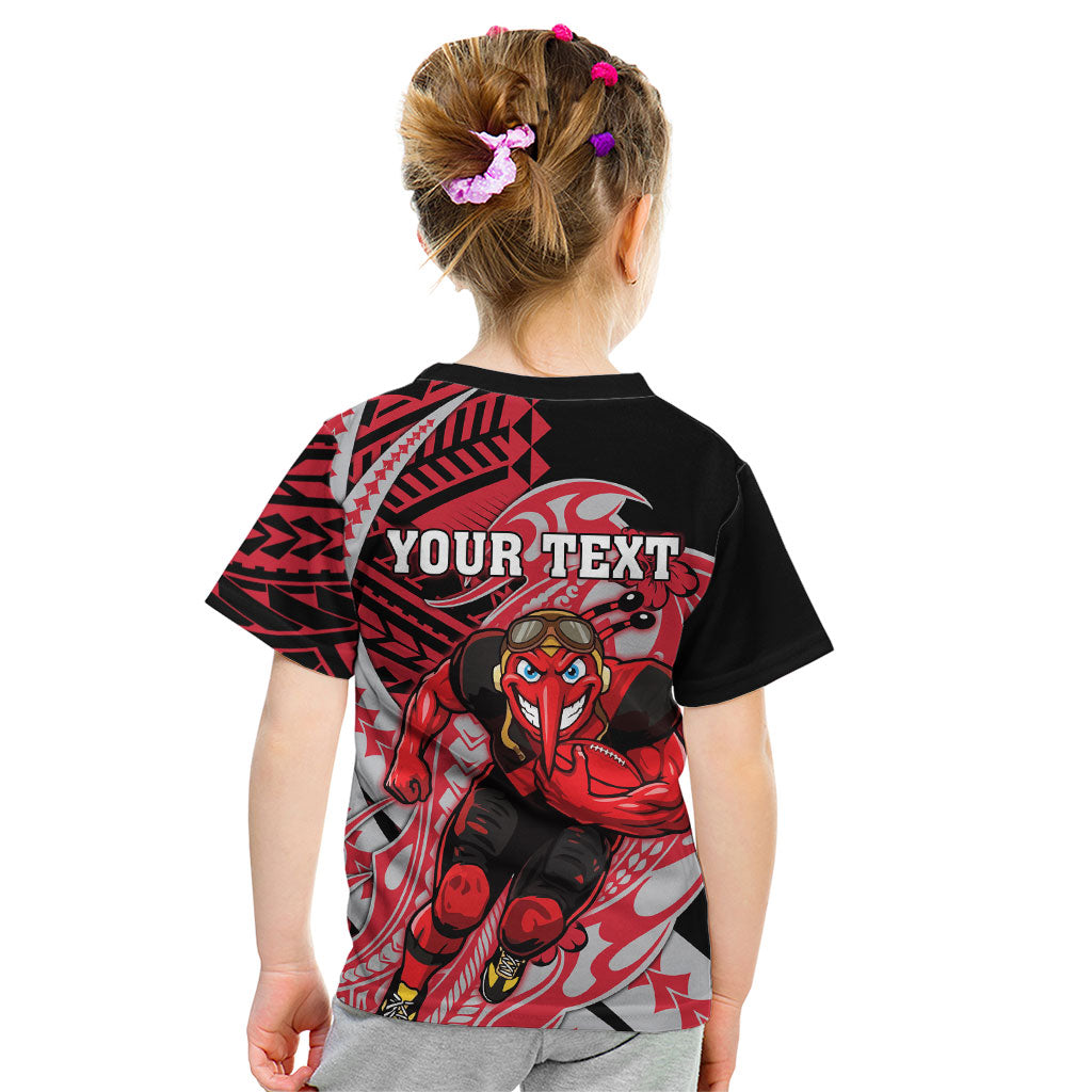 Personalized Essendon Bombers Kid T Shirt Polynesian Tribal Bomber Pilot Mascot With Hibiscus Floral Art