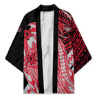 Personalized Essendon Bombers Kimono Polynesian Tribal Bomber Pilot Mascot With Hibiscus Floral Art