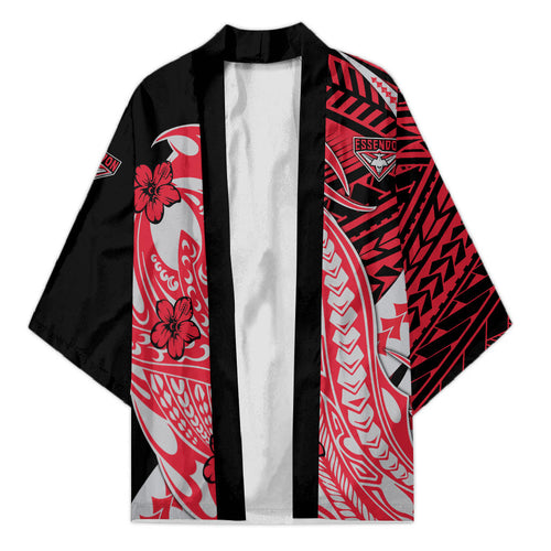 Personalized Essendon Bombers Kimono Polynesian Tribal Bomber Pilot Mascot With Hibiscus Floral Art