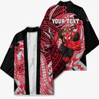 Personalized Essendon Bombers Kimono Polynesian Tribal Bomber Pilot Mascot With Hibiscus Floral Art