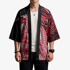 Personalized Essendon Bombers Kimono Polynesian Tribal Bomber Pilot Mascot With Hibiscus Floral Art