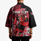 Personalized Essendon Bombers Kimono Polynesian Tribal Bomber Pilot Mascot With Hibiscus Floral Art