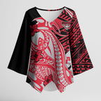 Personalized Essendon Bombers Kimono Sleeve Blouse Polynesian Tribal Bomber Pilot Mascot With Hibiscus Floral Art