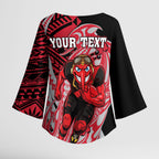 Personalized Essendon Bombers Kimono Sleeve Blouse Polynesian Tribal Bomber Pilot Mascot With Hibiscus Floral Art