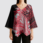 Personalized Essendon Bombers Kimono Sleeve Blouse Polynesian Tribal Bomber Pilot Mascot With Hibiscus Floral Art