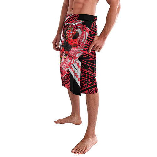 Personalized Essendon Bombers Lavalava Polynesian Tribal Bomber Pilot Mascot With Hibiscus Floral Art