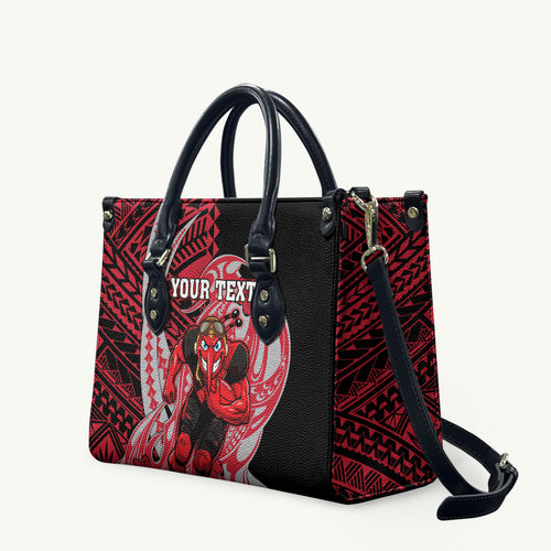 Personalized Essendon Bombers Leather Bag Polynesian Tribal Bomber Pilot Mascot With Hibiscus Floral Art