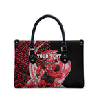 Personalized Essendon Bombers Leather Bag Polynesian Tribal Bomber Pilot Mascot With Hibiscus Floral Art