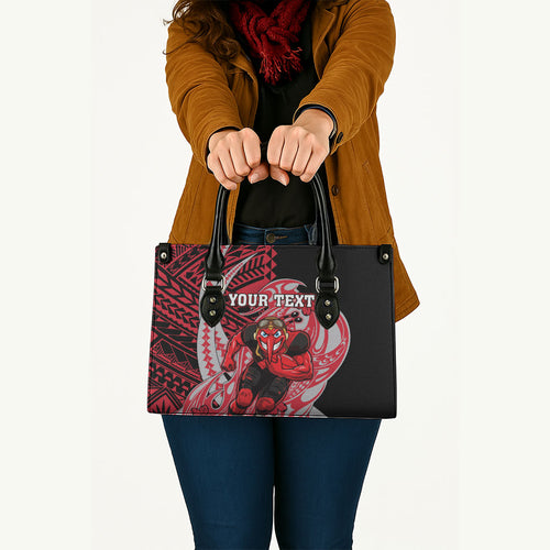 Personalized Essendon Bombers Leather Bag Polynesian Tribal Bomber Pilot Mascot With Hibiscus Floral Art