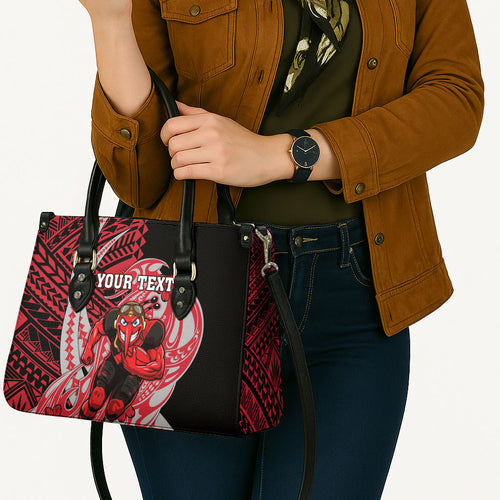 Personalized Essendon Bombers Leather Bag Polynesian Tribal Bomber Pilot Mascot With Hibiscus Floral Art