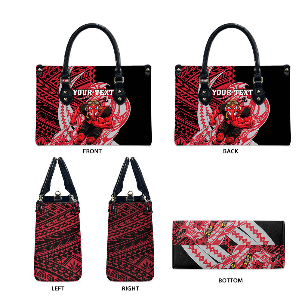 Personalized Essendon Bombers Leather Bag Polynesian Tribal Bomber Pilot Mascot With Hibiscus Floral Art