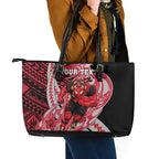 Personalized Essendon Bombers Leather Tote Bag Polynesian Tribal Bomber Pilot Mascot With Hibiscus Floral Art
