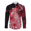 Personalized Essendon Bombers Long Sleeve Button Shirt Polynesian Tribal Bomber Pilot Mascot With Hibiscus Floral Art