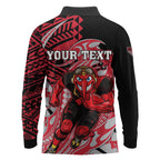 Personalized Essendon Bombers Long Sleeve Polo Shirt Polynesian Tribal Bomber Pilot Mascot With Hibiscus Floral Art