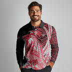 Personalized Essendon Bombers Long Sleeve Polo Shirt Polynesian Tribal Bomber Pilot Mascot With Hibiscus Floral Art