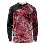 Personalized Essendon Bombers Long Sleeve Shirt Polynesian Tribal Bomber Pilot Mascot With Hibiscus Floral Art