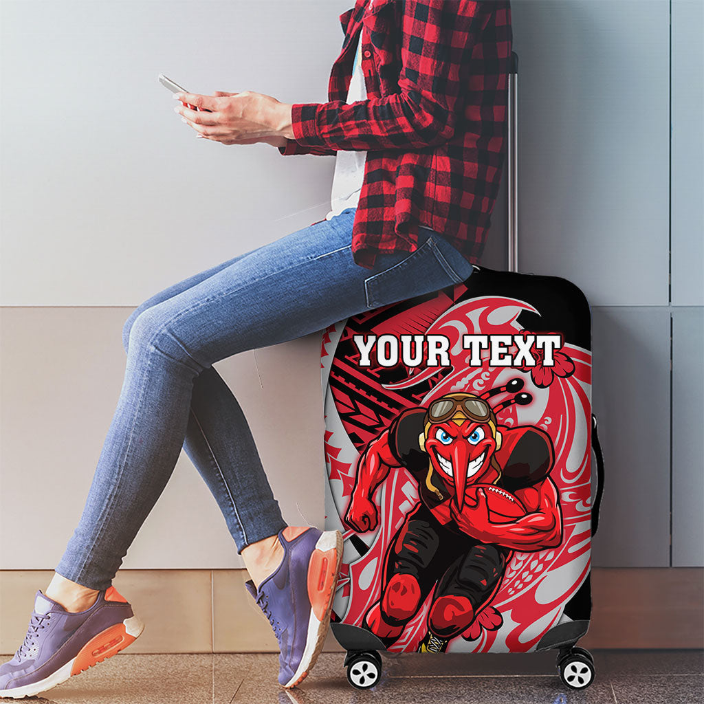 Personalized Essendon Bombers Luggage Cover Polynesian Tribal Bomber Pilot Mascot With Hibiscus Floral Art