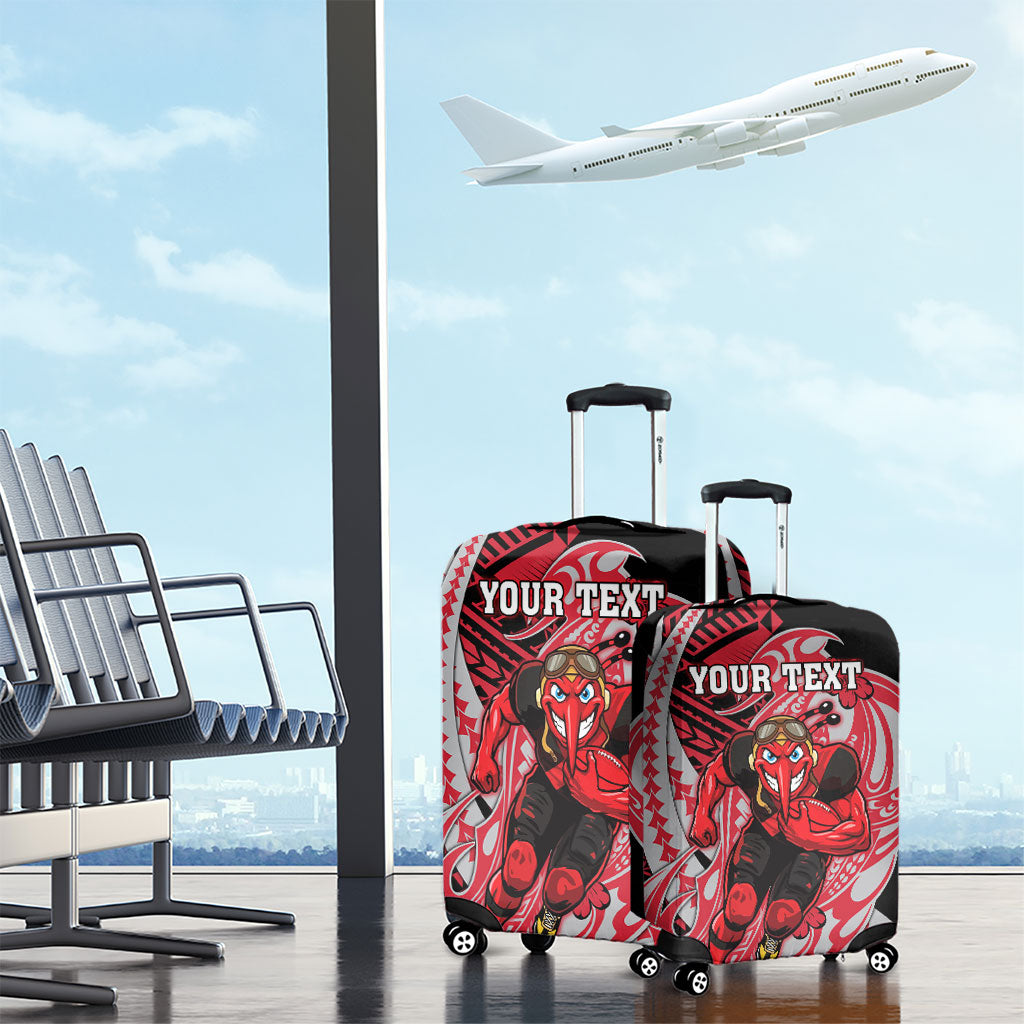 Personalized Essendon Bombers Luggage Cover Polynesian Tribal Bomber Pilot Mascot With Hibiscus Floral Art
