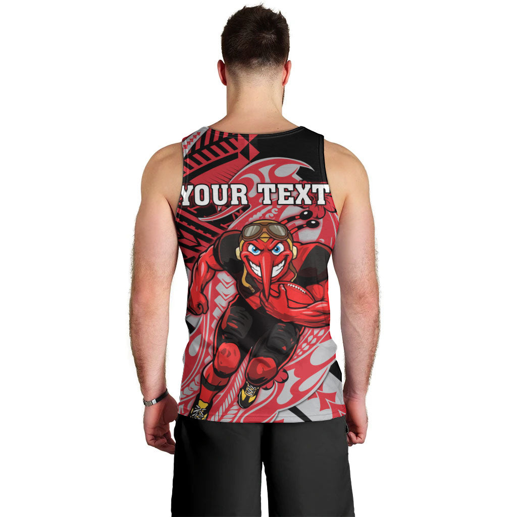 Personalized Essendon Bombers Men Tank Top Polynesian Tribal Bomber Pilot Mascot With Hibiscus Floral Art