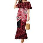 Personalized Essendon Bombers Mermaid Dress Polynesian Tribal Bomber Pilot Mascot With Hibiscus Floral Art