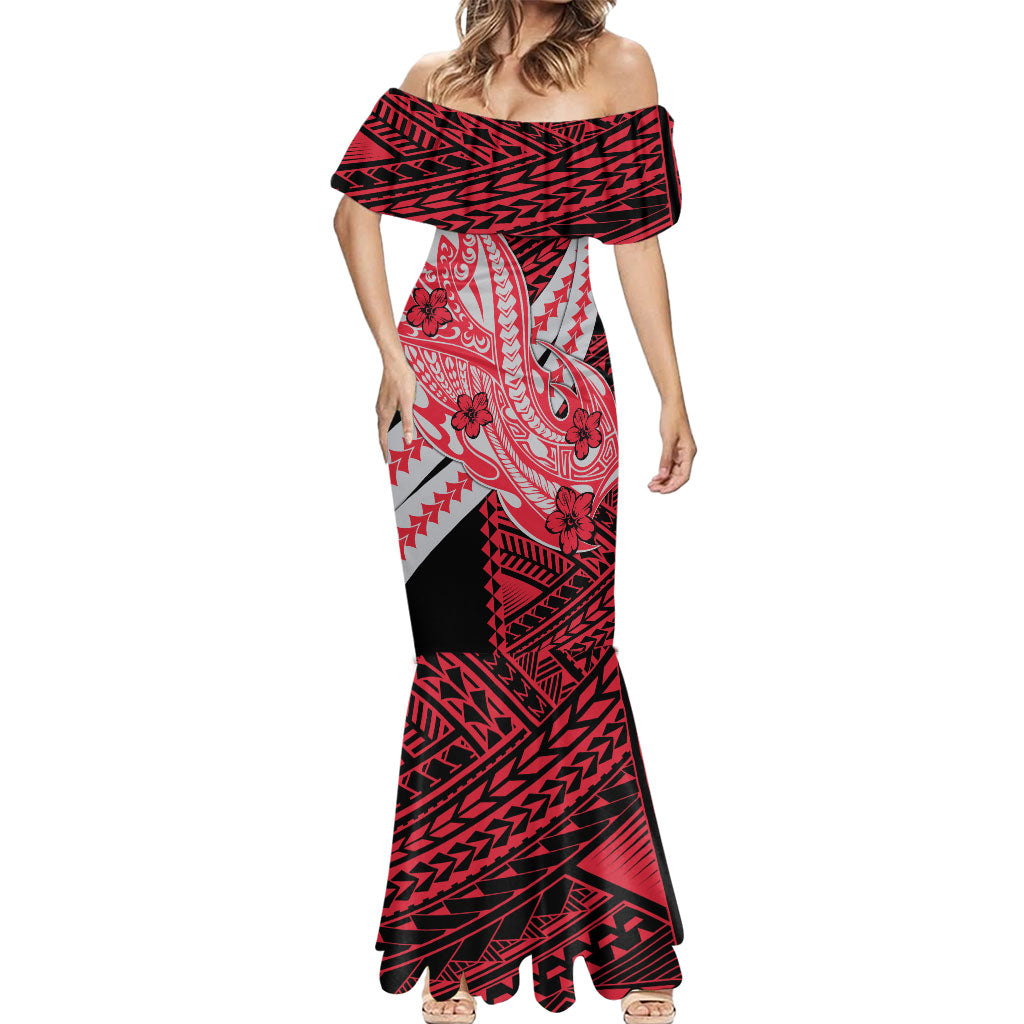 Personalized Essendon Bombers Mermaid Dress Polynesian Tribal Bomber Pilot Mascot With Hibiscus Floral Art