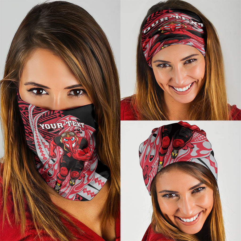 Personalized Essendon Bombers Neck Gaiter Polynesian Tribal Bomber Pilot Mascot With Hibiscus Floral Art