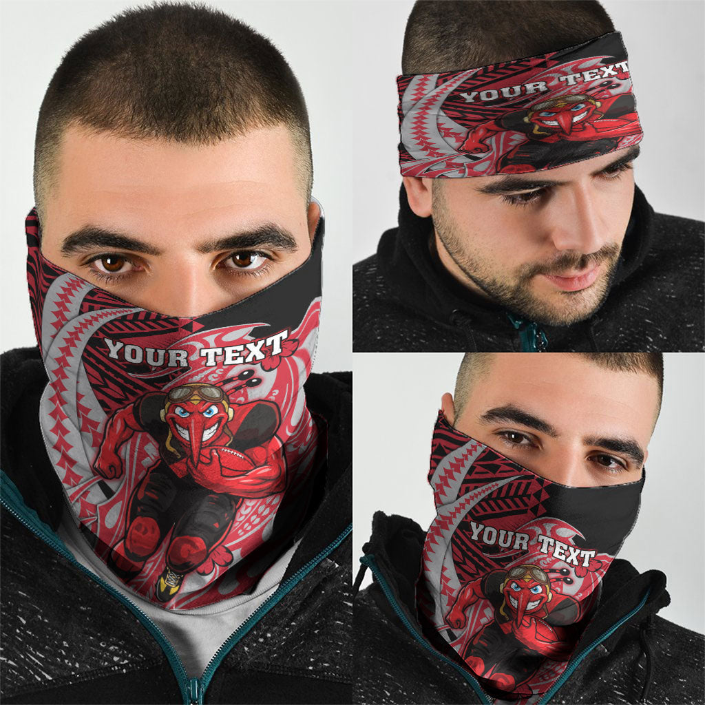 Personalized Essendon Bombers Neck Gaiter Polynesian Tribal Bomber Pilot Mascot With Hibiscus Floral Art