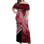 Personalized Essendon Bombers Off Shoulder Maxi Dress Polynesian Tribal Bomber Pilot Mascot With Hibiscus Floral Art
