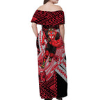 Personalized Essendon Bombers Off Shoulder Maxi Dress Polynesian Tribal Bomber Pilot Mascot With Hibiscus Floral Art