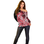 Personalized Essendon Bombers Off Shoulder Sweater Polynesian Tribal Bomber Pilot Mascot With Hibiscus Floral Art