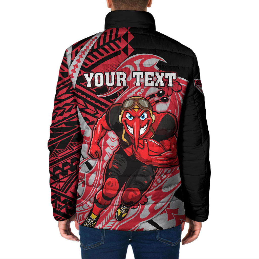 Personalized Essendon Bombers Padded Jacket Polynesian Tribal Bomber Pilot Mascot With Hibiscus Floral Art