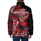 Personalized Essendon Bombers Padded Jacket Polynesian Tribal Bomber Pilot Mascot With Hibiscus Floral Art