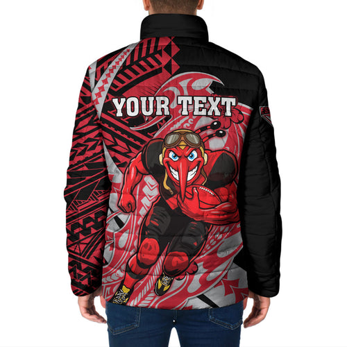 Personalized Essendon Bombers Padded Jacket Polynesian Tribal Bomber Pilot Mascot With Hibiscus Floral Art