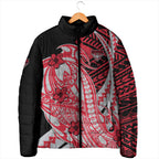 Personalized Essendon Bombers Padded Jacket Polynesian Tribal Bomber Pilot Mascot With Hibiscus Floral Art