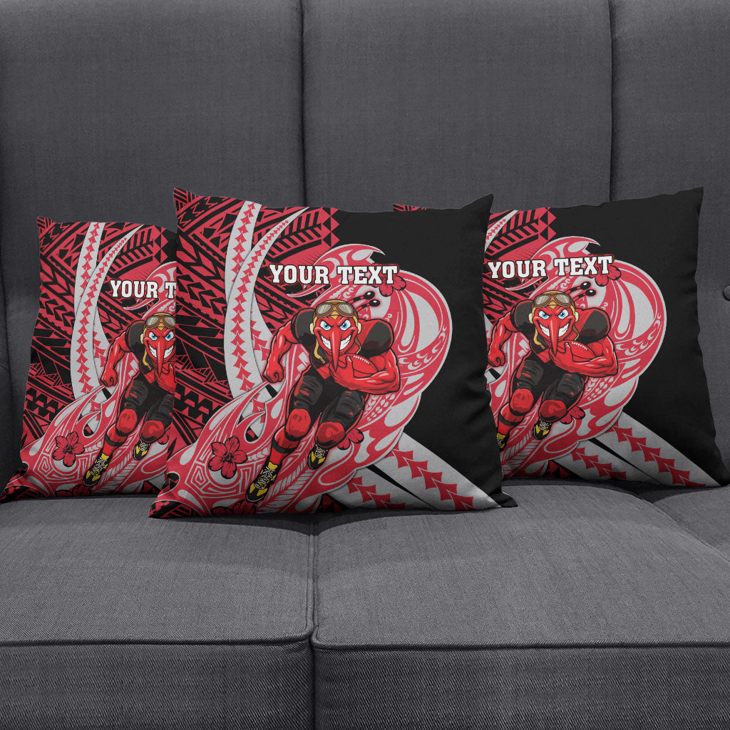 Personalized Essendon Bombers Pillow Cover Polynesian Tribal Bomber Pilot Mascot With Hibiscus Floral Art