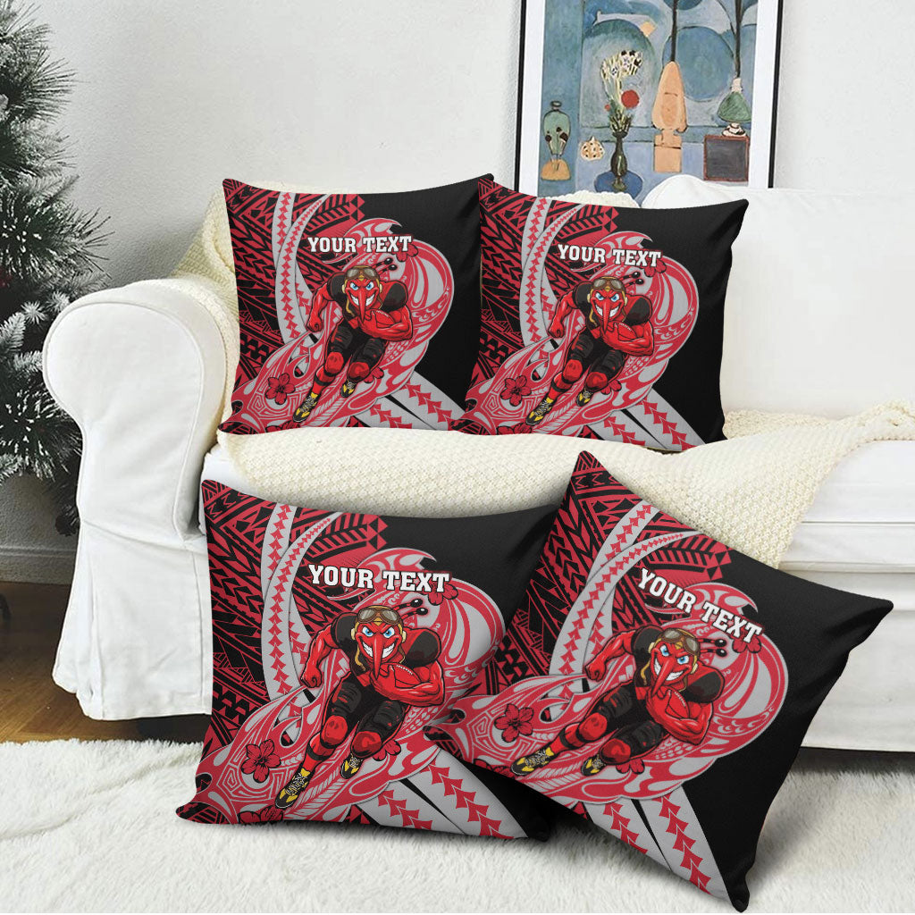 Personalized Essendon Bombers Pillow Cover Polynesian Tribal Bomber Pilot Mascot With Hibiscus Floral Art