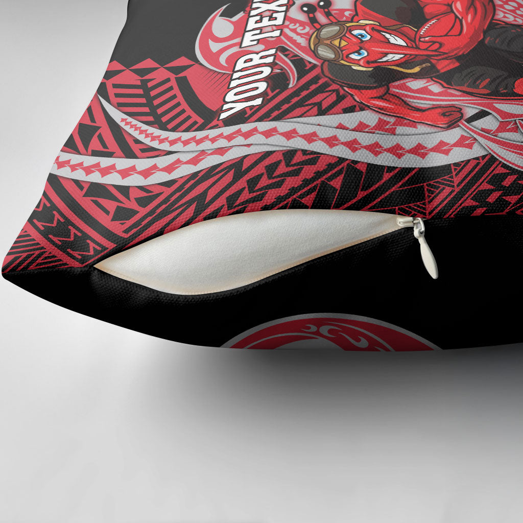 Personalized Essendon Bombers Pillow Cover Polynesian Tribal Bomber Pilot Mascot With Hibiscus Floral Art