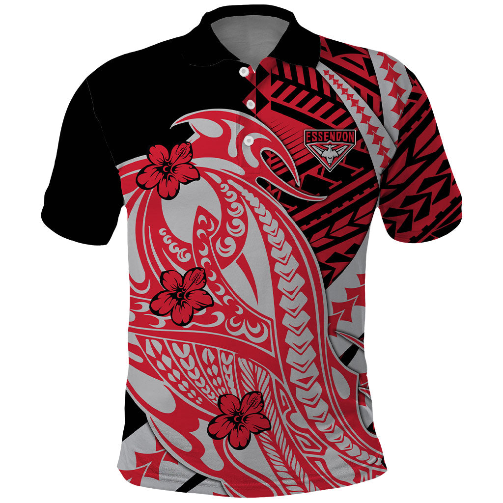 Personalized Essendon Bombers Polo Shirt Polynesian Tribal Bomber Pilot Mascot With Hibiscus Floral Art