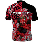 Personalized Essendon Bombers Polo Shirt Polynesian Tribal Bomber Pilot Mascot With Hibiscus Floral Art