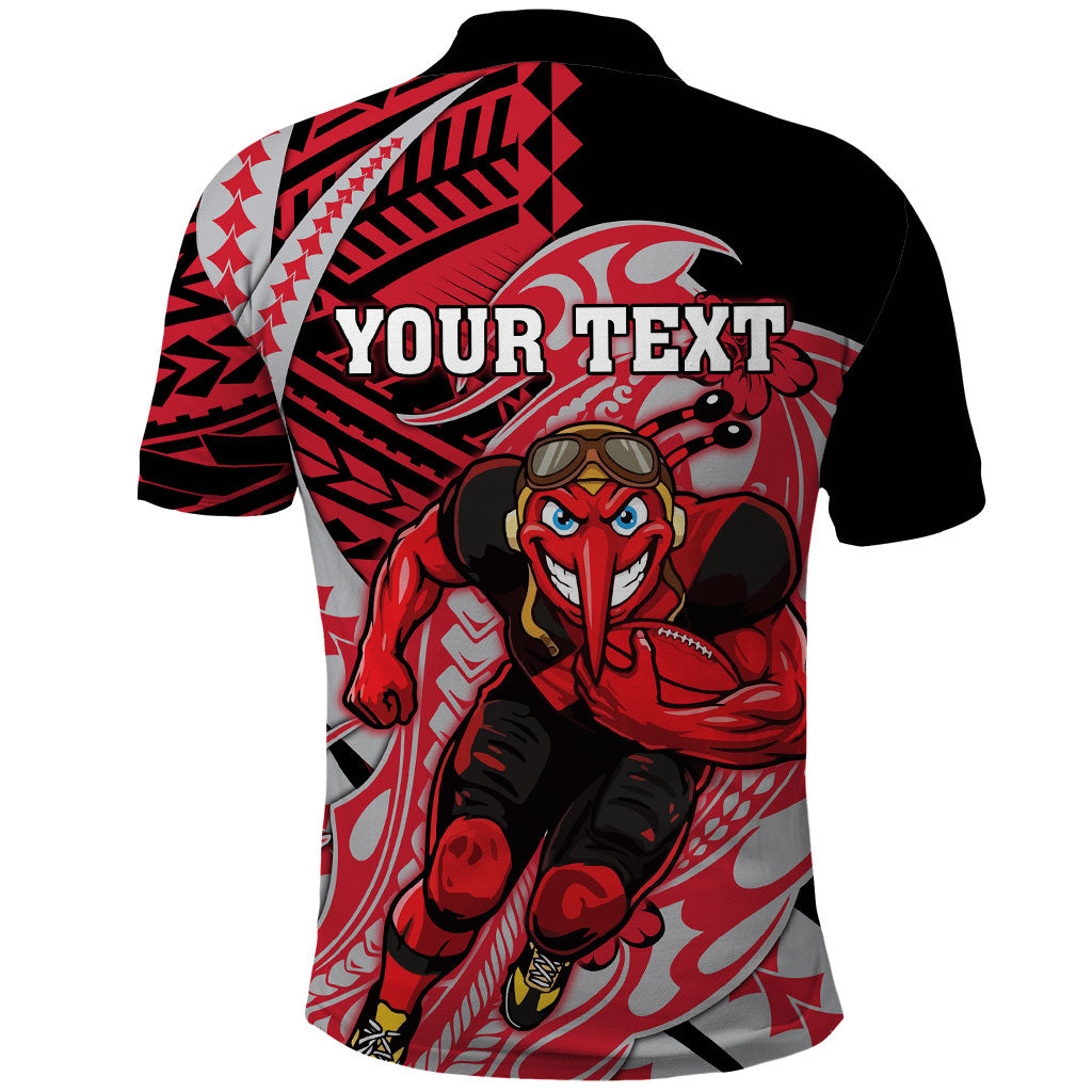 Personalized Essendon Bombers Polo Shirt Polynesian Tribal Bomber Pilot Mascot With Hibiscus Floral Art