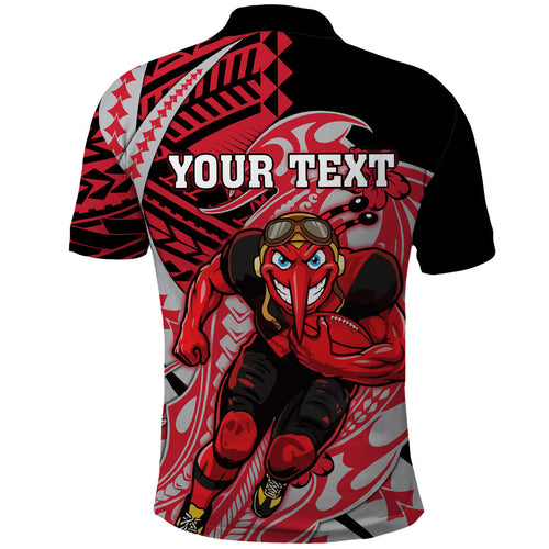 Personalized Essendon Bombers Polo Shirt Polynesian Tribal Bomber Pilot Mascot With Hibiscus Floral Art