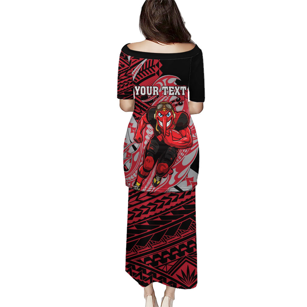 Personalized Essendon Bombers Puletasi Polynesian Tribal Bomber Pilot Mascot With Hibiscus Floral Art