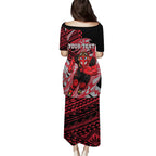 Personalized Essendon Bombers Puletasi Polynesian Tribal Bomber Pilot Mascot With Hibiscus Floral Art