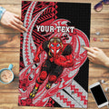 Personalized Essendon Bombers Puzzle Polynesian Tribal Bomber Pilot Mascot With Hibiscus Floral Art