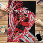 Personalized Essendon Bombers Puzzle Polynesian Tribal Bomber Pilot Mascot With Hibiscus Floral Art