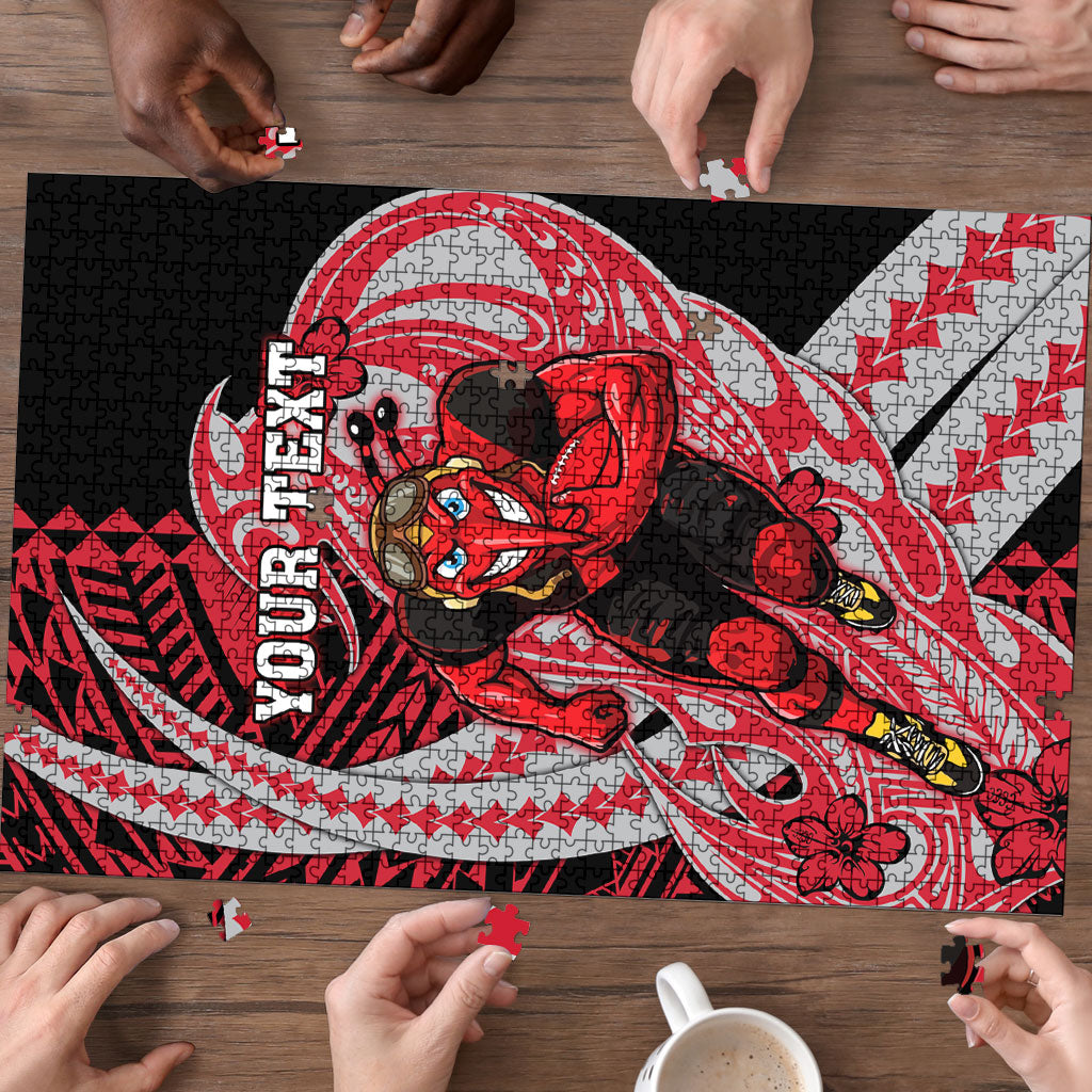 Personalized Essendon Bombers Puzzle Polynesian Tribal Bomber Pilot Mascot With Hibiscus Floral Art