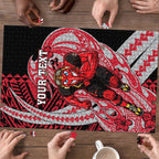 Personalized Essendon Bombers Puzzle Polynesian Tribal Bomber Pilot Mascot With Hibiscus Floral Art